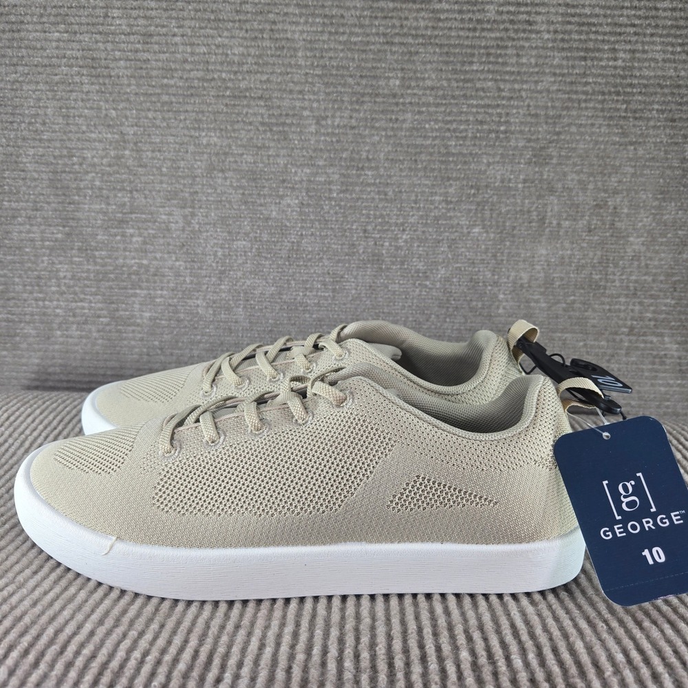 George Mens 10 Khaki Knit Mesh Lightweight Casual Lace Up Sneakers